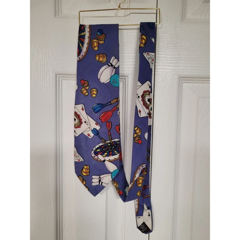 Tango by Max Raab Mens Vintage Cotton Novelty Blue Tie Gaming Cards Darts USA